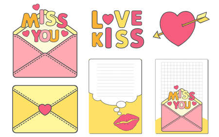 Set of funny stickers. Elements for design Love story, for weddings day or valentines dayのイラスト素材
