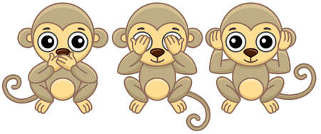 Zoo animals. Funny three little monkey in a cartoon styleのイラスト素材