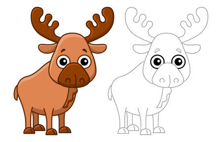 Funny Forest animal. Coloring elk in a cartoon styleのイラスト素材