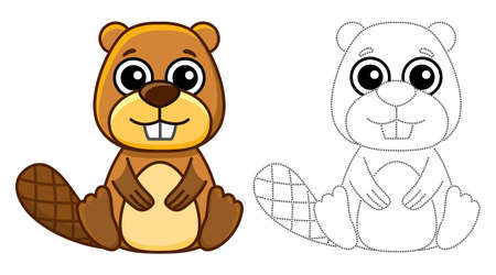 Funny Forest animal. Coloring beaver in a cartoon styleのイラスト素材