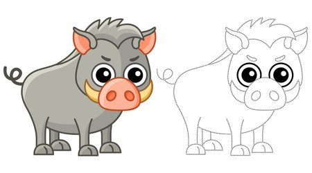 Funny Forest animal. Coloring boar in a cartoon styleのイラスト素材