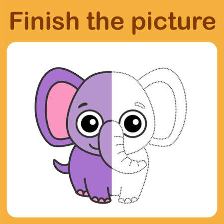 onnect the dot and complete the picture. Simple coloring elephant. Drawing game for children.のイラスト素材