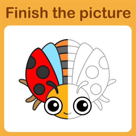 onnect the dot and complete the picture. Simple coloring ladybug. Drawing game for children.のイラスト素材