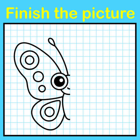 Complement the butterfly with a symmetrical picture and paint it. A simple drawing game for kidsのイラスト素材