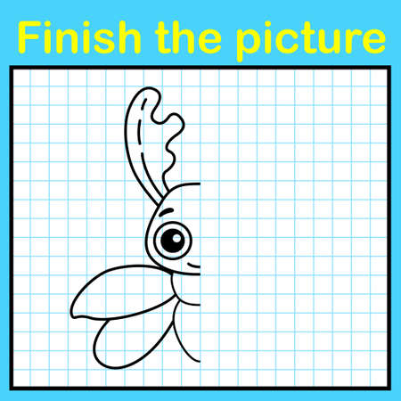 Complement the bug with a symmetrical picture and paint it. A simple drawing game for kidsのイラスト素材