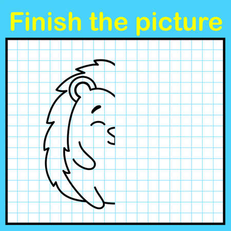 Complement the hedgehog with a symmetrical picture and paint it. A simple drawing game for kidsのイラスト素材