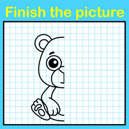 Complement the bear with a symmetrical picture and paint it. A simple drawing game for kidsのイラスト素材