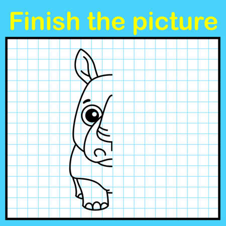 Complement the rhino with a symmetrical picture and paint it. A simple drawing game for kidsのイラスト素材