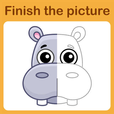 Connect the dot and complete the picture. Simple coloring hippo. Drawing game for childrenのイラスト素材