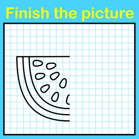 Complement the watermelon with a symmetrical picture and paint it. A simple drawing game for kidsのイラスト素材