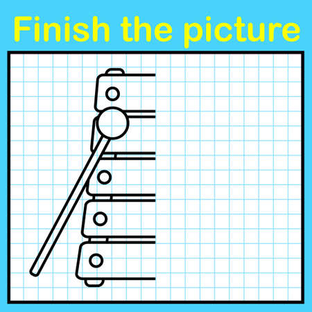 Complement the xylophone with a symmetrical picture and paint it. A simple drawing game for kidsのイラスト素材