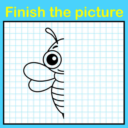 Complement the bee with a symmetrical picture and paint it. A simple drawing game for kidsのイラスト素材