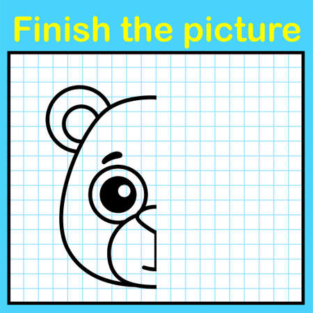 Complement the bear with a symmetrical picture and paint it. A simple drawing game for kidsのイラスト素材