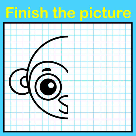 Complement the monkey with a symmetrical picture and paint it. A simple drawing game for kidsのイラスト素材