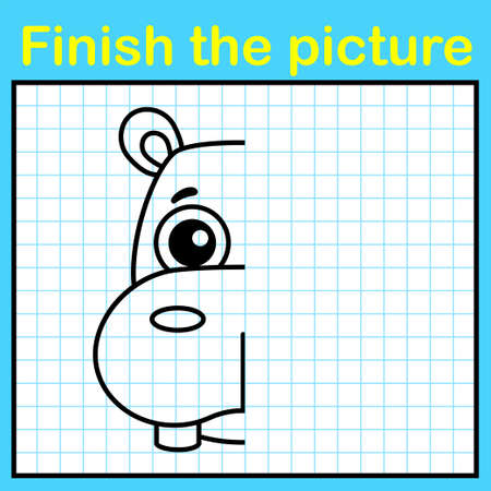 Complement the hippo with a symmetrical picture and paint it. A simple drawing game for kidsのイラスト素材