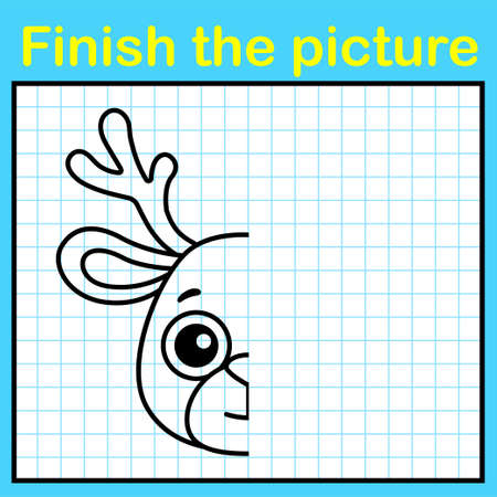 Connect the dot and complete the picture. Simple coloring deer. Drawing game for childrenのイラスト素材