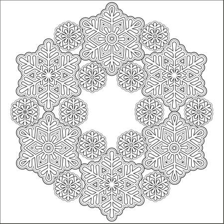 Wreath Snowflake vector coloring page for adultのイラスト素材