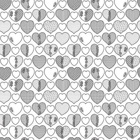 Vector black and white seamless pattern with hearts for Valentine's dayのイラスト素材
