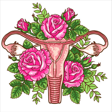 Female Reproductive System with Flowers. Feminism concept. Beautiful Floral Uterusのイラスト素材
