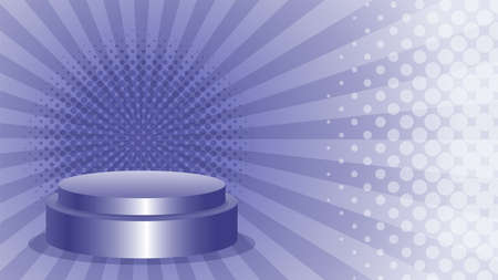 Vector pop art background in a trend color very peri with podium and radial lines and dotsのイラスト素材