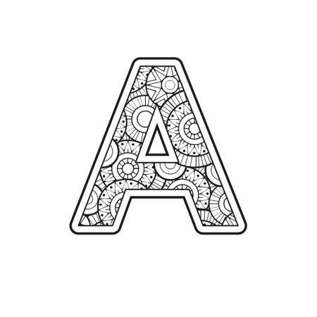 Coloring page for adult. Contour Capital English Letter on a mandala backgroundのイラスト素材