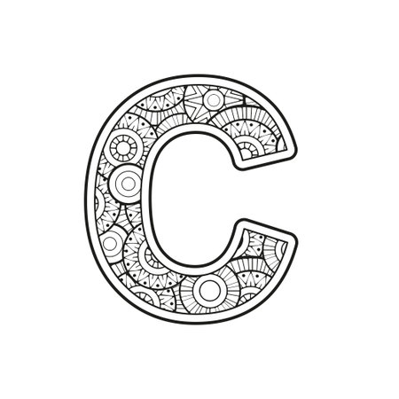 Coloring page for adult. Contour Capital English Letter on a mandala backgroundのイラスト素材