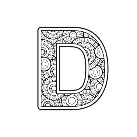 Coloring page for adult. Contour Capital English Letter on a mandala backgroundのイラスト素材