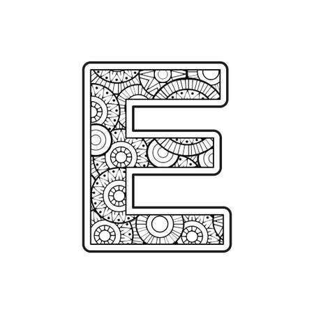 Coloring page for adult. Contour Capital English Letter on a mandala backgroundのイラスト素材