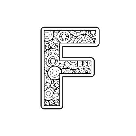 Coloring page for adult. Contour Capital English Letter on a mandala backgroundのイラスト素材