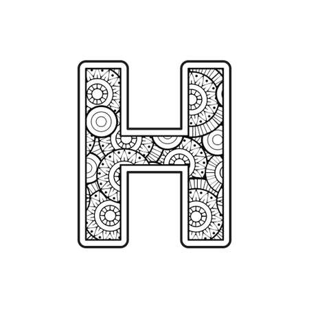 Coloring page for adult. Contour Capital English Letter on a mandala backgroundのイラスト素材