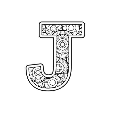Coloring page for adult. Contour Capital English Letter on a mandala backgroundのイラスト素材