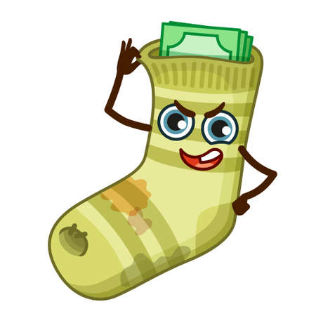 Vector sticker. Funny dirty and torn emoji socks money bagのイラスト素材
