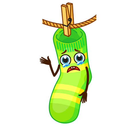 Vector sticker. Funny sad emoji socks in a cartoon styleのイラスト素材