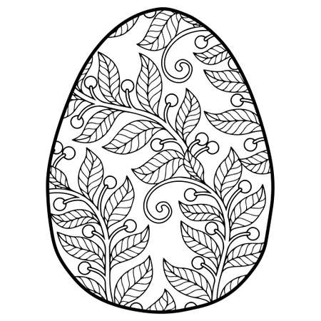 Vector coloring book page for adults coloring. Black contour detailed easter egg in mandala style on white backgroundのイラスト素材