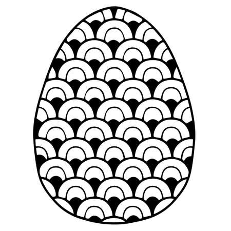 Vector coloring page. Black contour detailed easter egg in mandala style on white backgroundのイラスト素材
