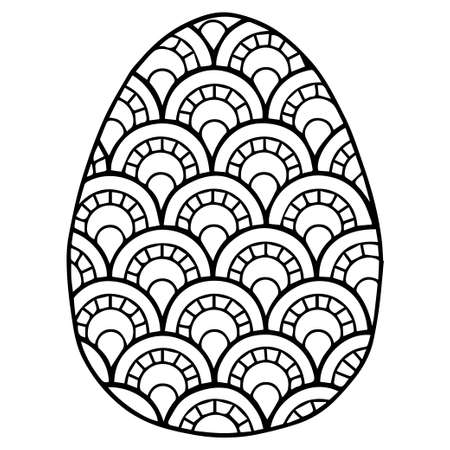 Vector coloring page. Black contour detailed easter egg in mandala style on white backgroundのイラスト素材