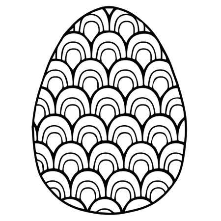 Vector coloring page. Black contour detailed easter egg in mandala style on white backgroundのイラスト素材