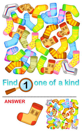 Vector Maze game for children education. Find one of a kind. Bright socksのイラスト素材
