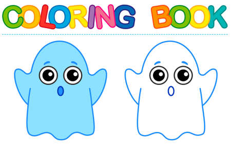 Coloring page funny Ghost. Vector coloring book for childrens activityのイラスト素材