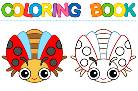 Coloring page funny smiling red ladybug insect. Coloring book for childrens activityのイラスト素材