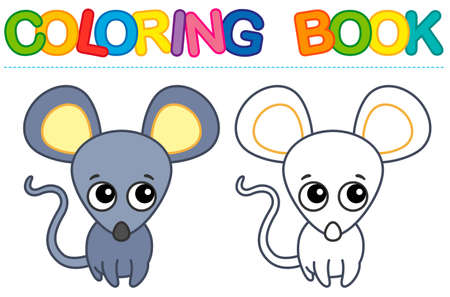 Coloring page funny grey home mouse. Coloring book for childrens activityのイラスト素材