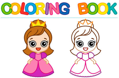 Coloring page funny smiling queen. Coloring book for childrens activityのイラスト素材