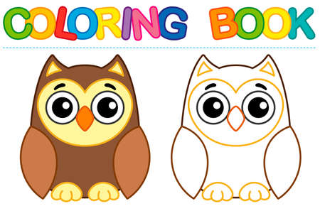Coloring page funny owl. Coloring book for childrens activityのイラスト素材
