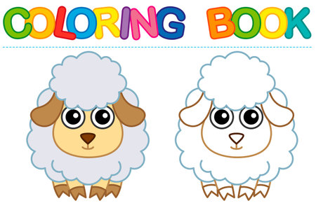 Coloring page funny smiling sheep. Coloring book for childrens activityのイラスト素材