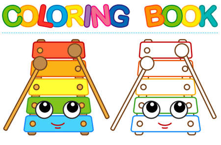 Coloring page funny smiling xylophone. Vector coloring book for childrens activityのイラスト素材