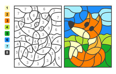 Simple vector coloring wild wild animal fox, color by numbers. Puzzle game for children educationのイラスト素材