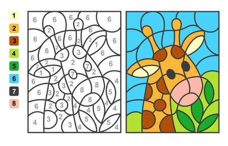 Simple vector coloring zoo animal giraffe, color by numbers. Puzzle game for children educationのイラスト素材