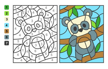 Simple vector coloring zoo animal bear panda, color by numbers. Puzzle game for children educationのイラスト素材