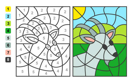 Color by numbers Animals. Puzzle game for children education, drawing and learning mathematicsのイラスト素材
