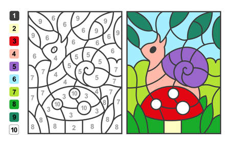 Color by numbers Animals. Puzzle game for children education, drawing and learning mathematicsのイラスト素材